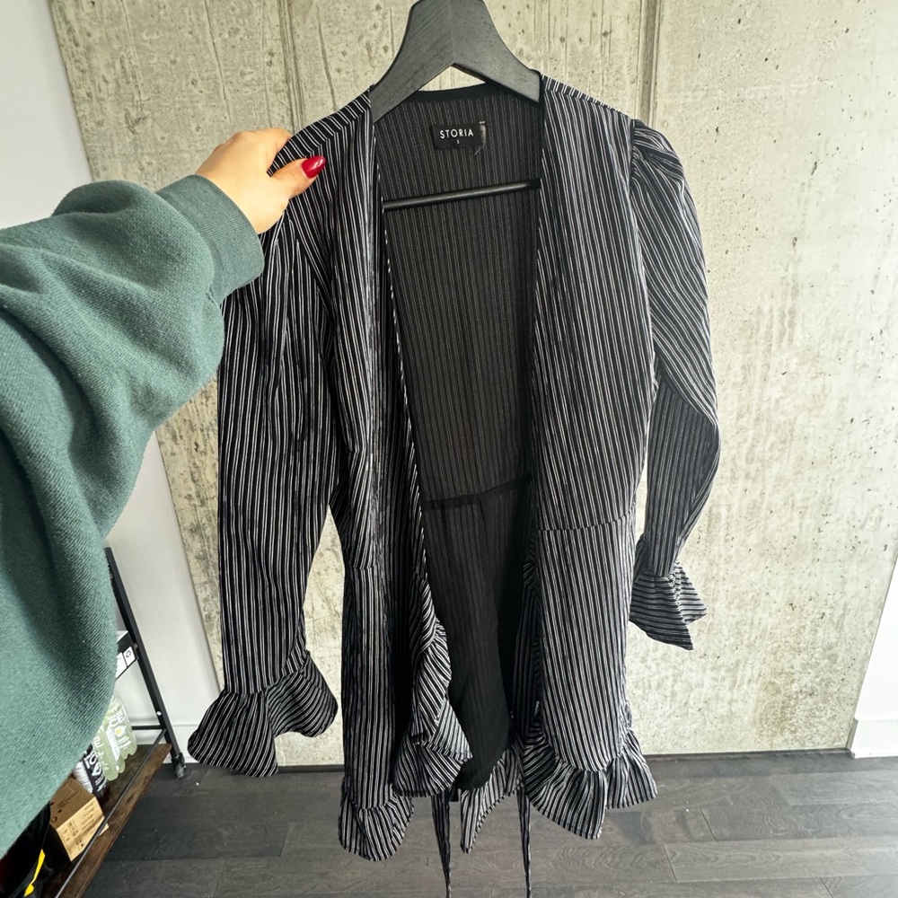 Storia- Black pinstripe wrap dress